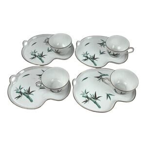 Noritake China Japan Snack Tray and Tea Cups Set of 4 Bamboo